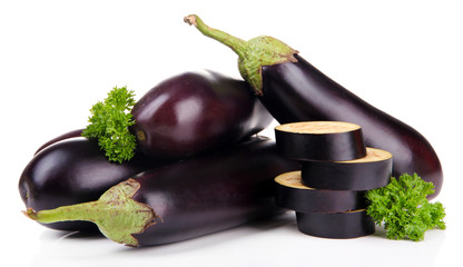 Fresh eggplants isolated on white