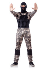 Soldier in camouflage isolated on white