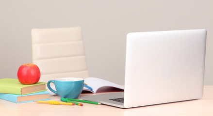 Home workplace with computer, close up