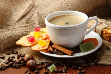 Cup of tasty coffee with tasty Italian biscuits,