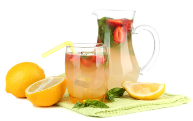 Basil lemonade with strawberry, isolated on white