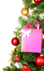 Fototapeta na wymiar Gift on Christmas tree isolated on white