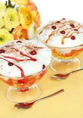 Tasty jelly on table on white background