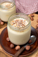 chocolate and coffee yogurt with nuts in portions