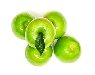 Green apple fruits isolated on white background