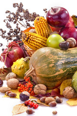 Autumn fruits, various fruits and vegetables