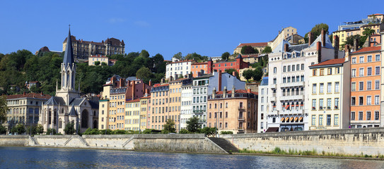 Saone river with colorful houses