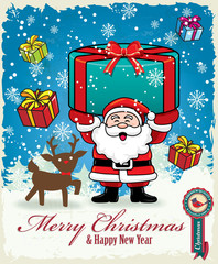 Vintage christmas poster with santa & dear design