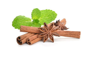 Sticks of cinnamon with mint and anise