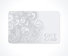 Gift coupon, discount card, Ticket. Silver floral pattern