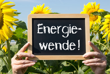Energiewende Schild mit Sonnenblume