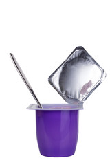 yogurt with spoon isolated