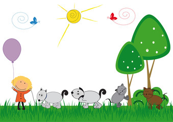 Fototapeta premium Kids and pets
