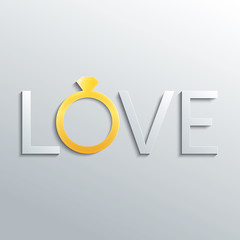 Wedding ring with diamond. Love text.
