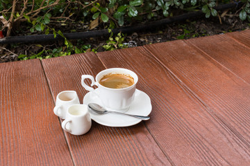 Coffee on grunge wooden background