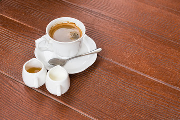 Coffee on grunge wooden background