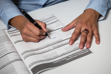 businesswoman fills contract