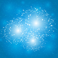 Shiny fireworks on blue background