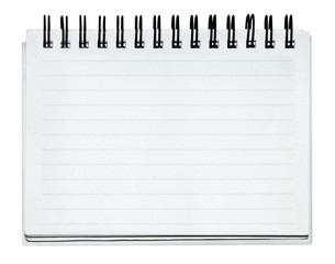 Opened note book on white background