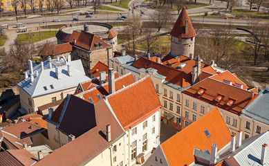 Aerial view on old town with fortress in Tallinn, Estonia