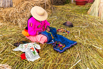 Souvenir on Floating islands Titicaca lake, Peru,South America
