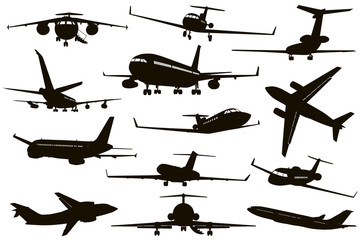 Aircraft vector silhouettes set
