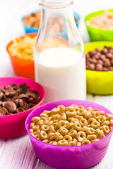 various cereals and milk