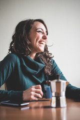 beautiful woman having breakfast