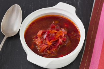 beet soup in bowl