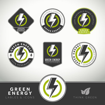 Quality set of green energy labels and badges