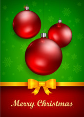Christmas decoration baubles and golden bow, vector illustration