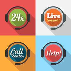 Call Center / Customer Service / 24 hours Support Flat Icon set