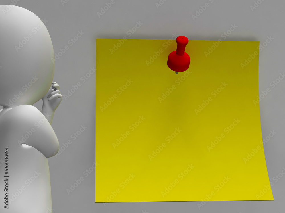 Poster character and blank post it note allows message