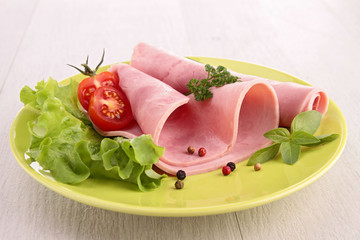 plate of sliced pork ham