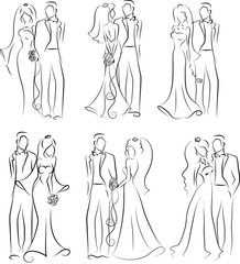 Силуэт жениха и невесты, фон, свадебные приглашения, вектор