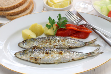 sardinhas assadas, charcoal grilled sardines, Portuguese food