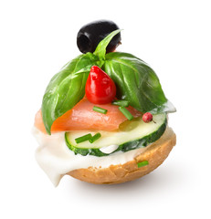 Sandwich with red fish and vegetables