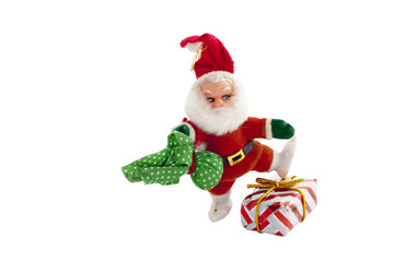 Santa Claus Dancing Over Wrapped Christmas Gift