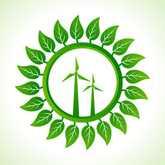 Eco wind mill inside the leaf background stock vector