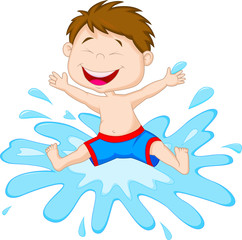 Boy jumping to the water