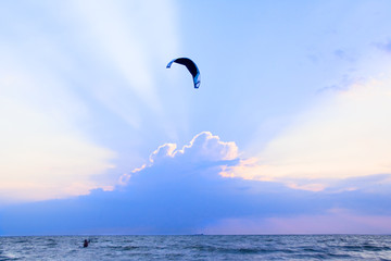 Kite-surfing at the sunset