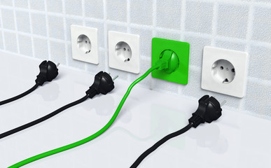 Ecological green plug into a green socket