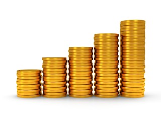 3d schedule of golden coins as stairs on white