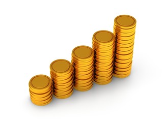 3d schedule of golden coins as stairs on white