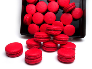 Strawberry macaron in white background