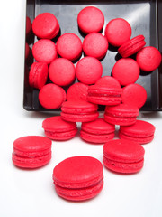 Strawberry macaron in white background