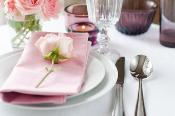Fototapeta na wymiar Beautiful festive table setting with roses