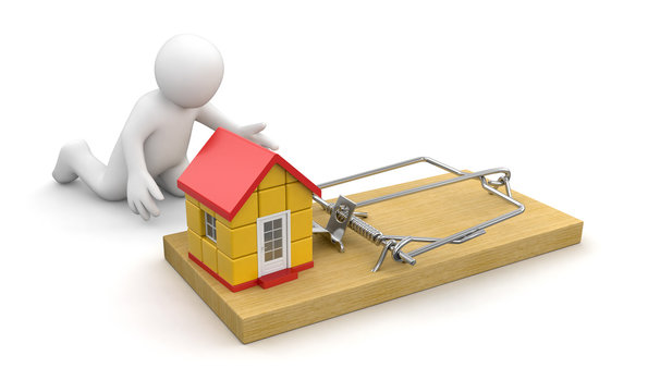 Man and Mousetrap with house (clipping path included)