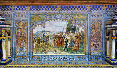 Obraz premium ceramic decoration in Plaza de Sevilla, Spain. Granada theme.
