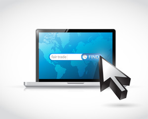 searching for fair trade. laptop internet search